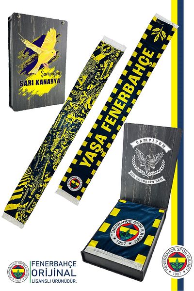 Fenerbahçe Original Licensed Living Shawl Scarf Canary Printed Wooden Box