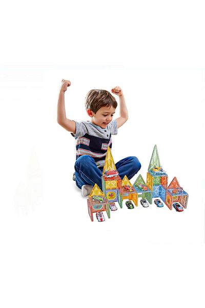 shop Magnetic Magnet Racing Car-Plane with Garage Building Block Toys 72 Pieces Big Size