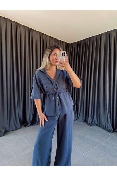 BÜŞRA PERKER Navy Blue Shirt Trousers Set