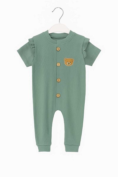 neocotton Buttoned Front Short Sleeve Ribbed Baby Jumpsuit Without Booties