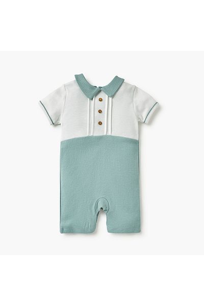 giggles Pintuck Detail Romper with Short Sleeves and Button Closure