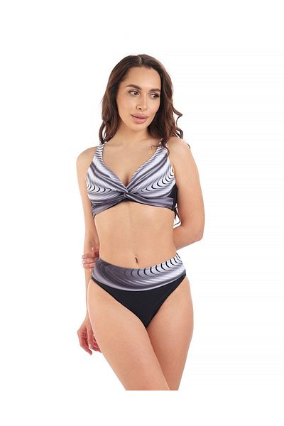 hazelin Women's Black and White Patterned High Waist Lined Bikini Set
