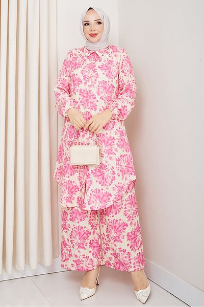 Bestenur Telya Woven Viscose Double Set 1578 - Ροζ