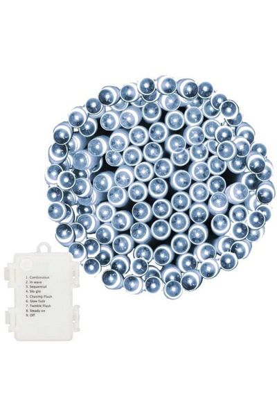 Springos Instalatie luminoasa de Craciun, exterior/interior, 120 LED, 8 moduri, alb rece, IP44, 3xAA, 9 m