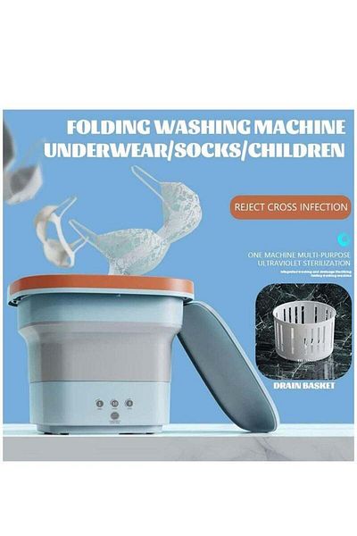 COOYA Portable Washing Machine, Small Mini Folding Turbine Washer with Drain Basket, (Blue)