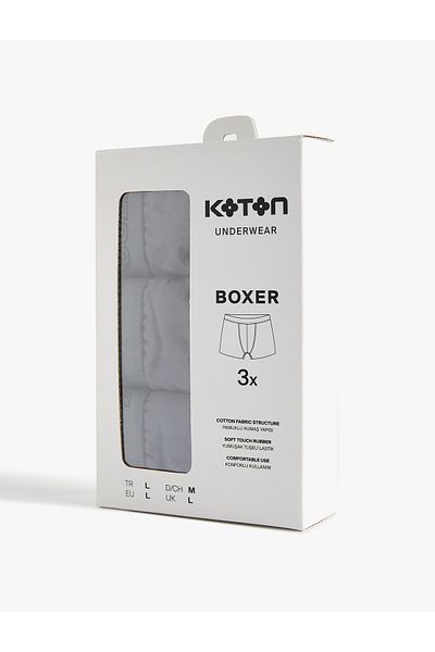Koton Σετ μπόξερ 3 τεμαχίων από βαμβακερό με λεπτομέρεια εκτύπωσης στη μέση