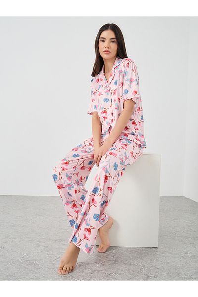 Styli Floral Print Short Sleeve Shirt and Pyjama Set