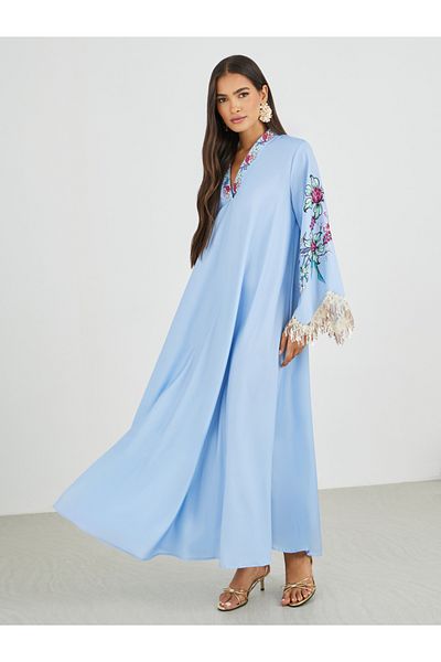 Styli Floral Print Tasselled Long Sleeve A-Line Jalabiya