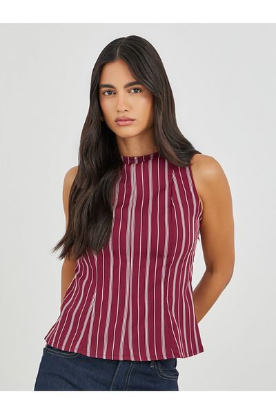 Styli Pinstripe Sleeveless Peplum Top