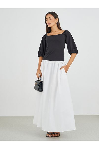 Styli Color Block Balloon Sleeveless A-Line Maxi Dress