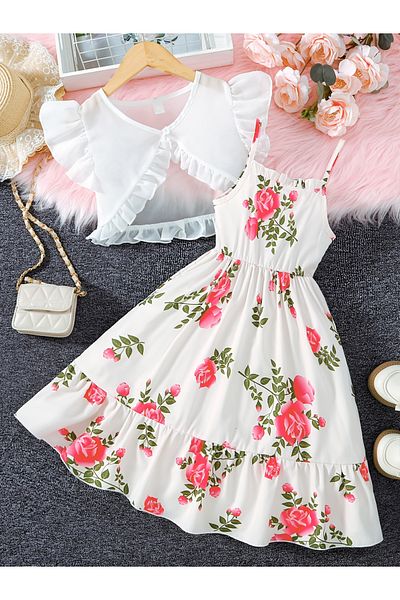 Take Two By Styli Floral Print Ruffle Hem Cami Dress and Ruffled Bolero Set