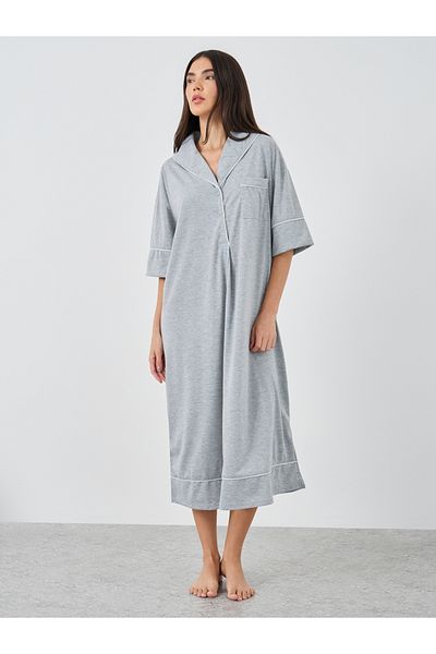 Styli Contrast Piped Buttoned Midi Nightshirt