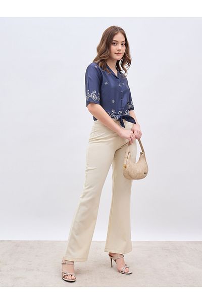 Styli Paisley Print Resort Collar Blouse with Tie Knot Detail