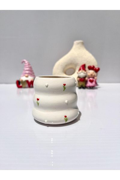 AYLEFE HOBBY Minimal Flower Detailed Handmade Ceramic Bubble Cup 200ml