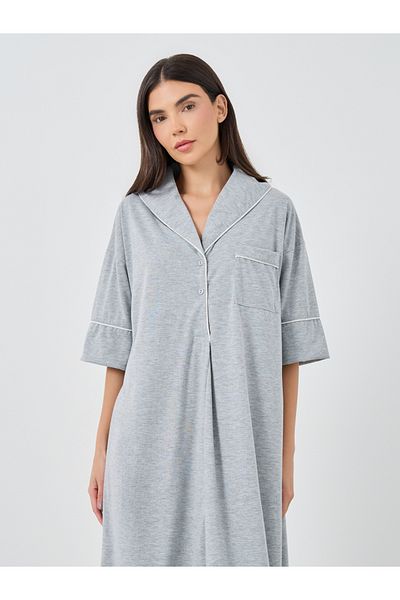 Styli Contrast Piped Buttoned Midi Nightshirt
