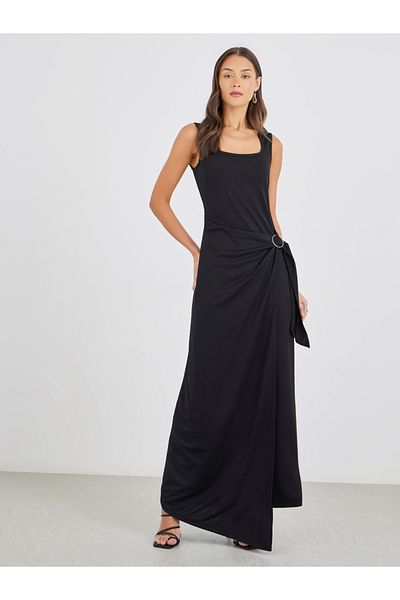 Styli Plain Strappy Sheath Maxi Dress with Buckle