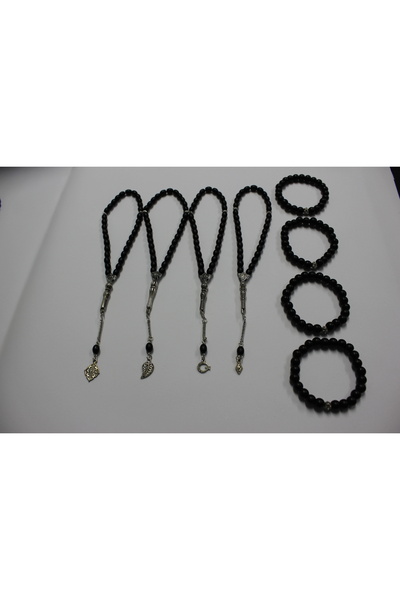 Lio20 Set de 4 brățări din sticlă și mărgele de rugăciune cu piatră de onix - Accesoriu cadou și Bujiteri și negru