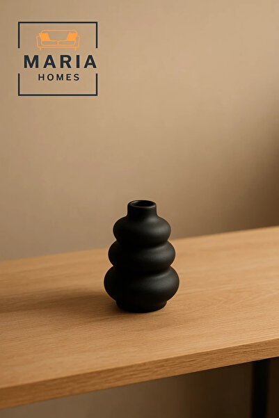 MARIA HOMES Matte Black Sculptural Ceramic Vase – Tiered Round Design