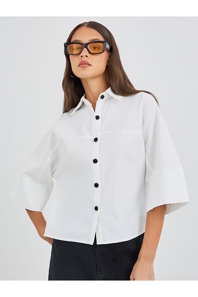Styli Boxy Fit Buttoned Spread Collar Crop Shirt