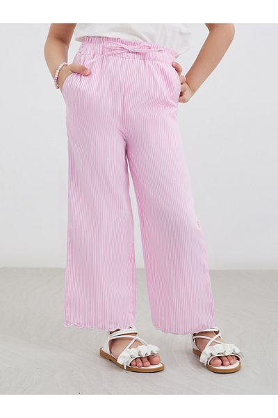 Styli Girls Pink Striped Pants with Drawstring Waist