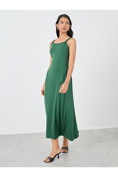 Styli Solid Sleeveless Round Neck A-Line Midi Dress