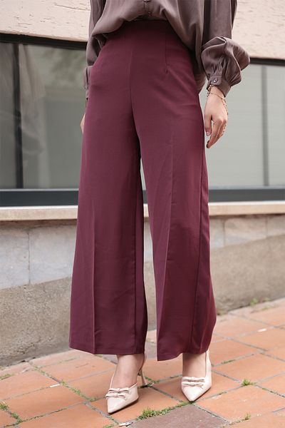 LOCCO Women's Pallazzo Trousers Burgundy