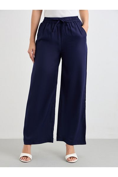 Styli Solid Wide Leg Pants with Drawstring