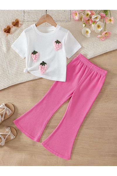 Take Two By Styli Embroidery Patch Detail Knitted T-Shirt and Flared Pants Set