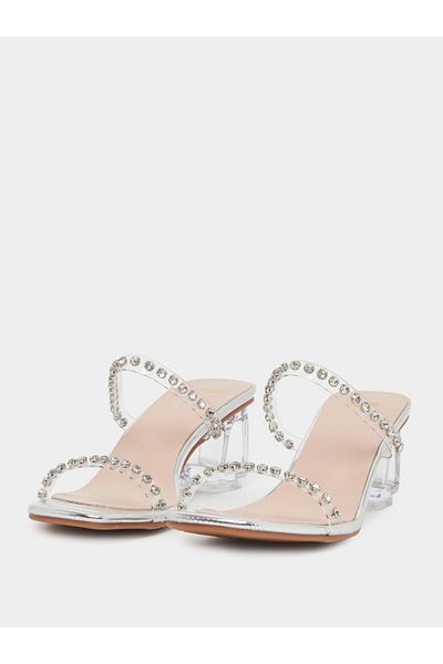 Styli Embellished Open Toe Transparent Block Heel Sandals