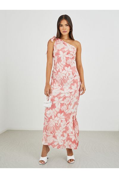 Styli Floral Print One Shoulder A-Line Maxi Dress