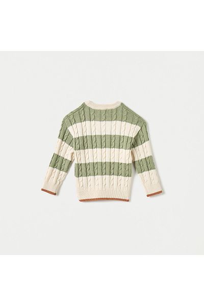 Juniors Striped Sweater with Long Sleeves and Crew Neck