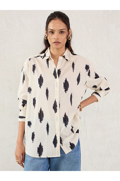 Femmella By Styli Off-White Abstract Printed Buttoned Shirt