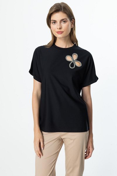Onteks 51525 Short Sleeve Bluz with Stone on the Front