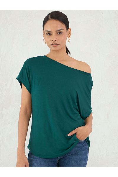 Femmella By Styli Green Knit Off Shoulder Regular Fit Top