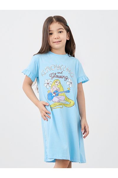 Styli Graphic Ruffled Sleeve Night Dress