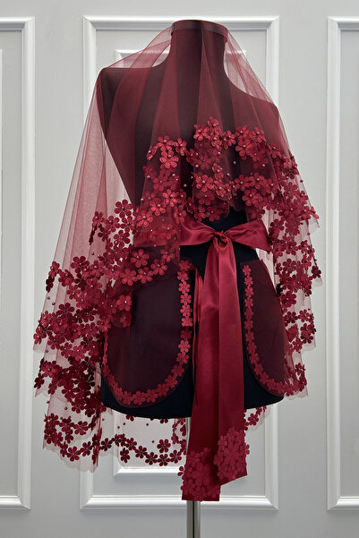 ZEYMERADE طقم ستارة زفاف باللون الأحمر الداكن، زهرة ثلاثية الأبعاد ولؤلؤ، طقم...