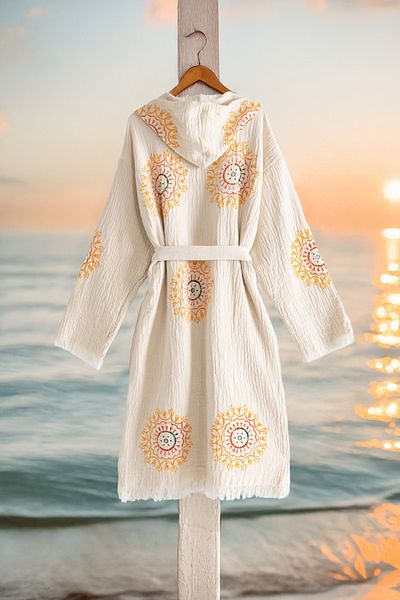VAROL Organic 100% Cotton Hooded Bathrobe Beach Dress - Lumora - L/Xl
