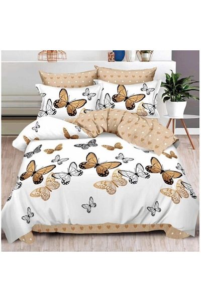 OEM Double Bed Linen, 6-Piece Set, 180x200cm, Finet Satin, Butterfly Print, Multicolor