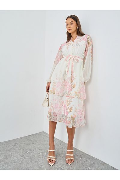Styli Floral Print Layered Midi Dress