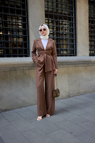 LOCCO Women's Double Breasted Collar Suit Brown