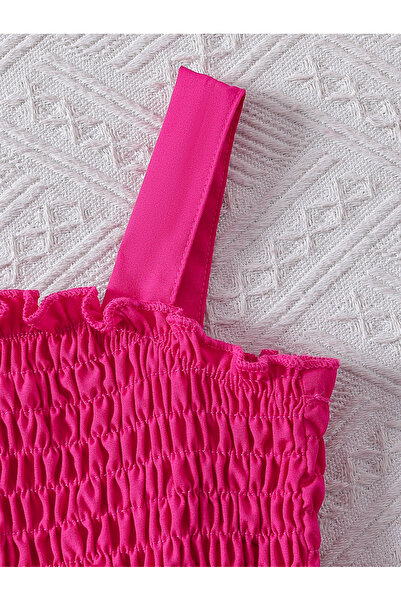 Take Two By Styli Girls Neon Pink Embellished Smocking Detail A-Line Dress