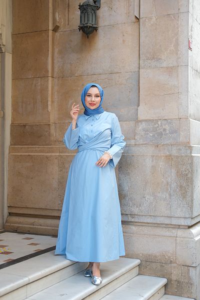 LOCCO Γυναικείο φόρεμα με δέσιμο μπροστά Baby Blue