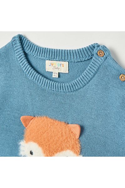 Juniors Fox Applique Sweater with Long Sleeves