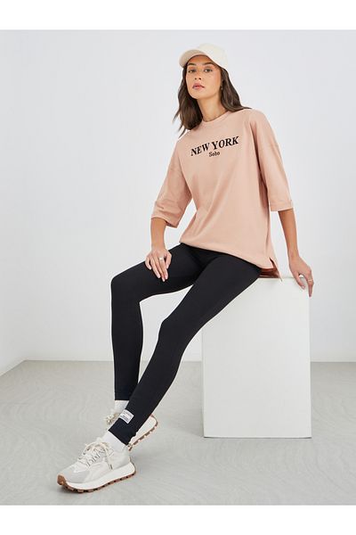 Styli Text Embroidered Oversized T-Shirt and Leggings Co-Ords