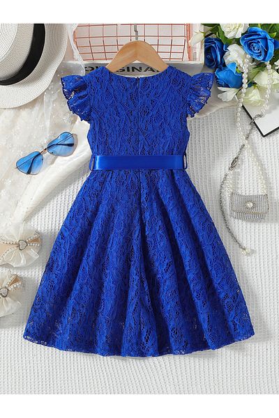 Take Two By Styli Lace Round Neck Bow Detail Ruffle Hem Knee Length Dress