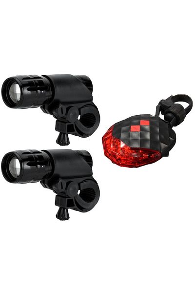 Carsons Set 3 pcs for bicycle/scooter, zoom headlights, laser stop, 5 LEDs, 3 lighting modes, black