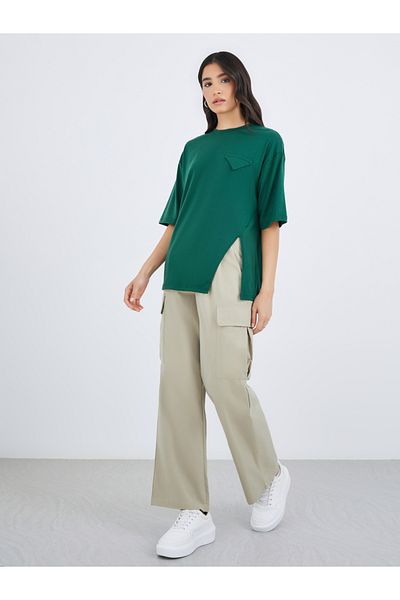 Styli Solid Wide Leg Cargo Pants