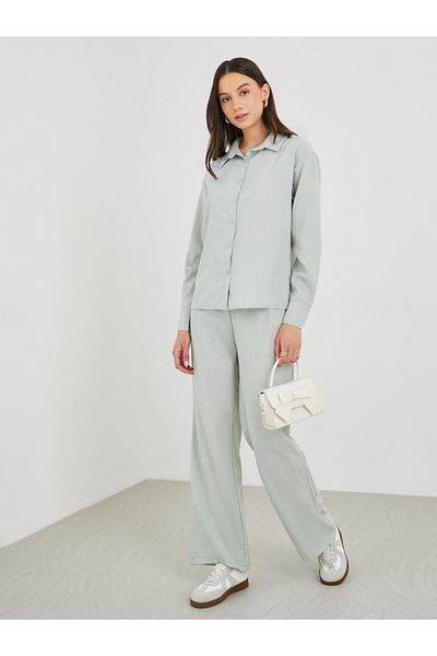 Styli Solid Shirt and Wide Leg Pants Co-Ords