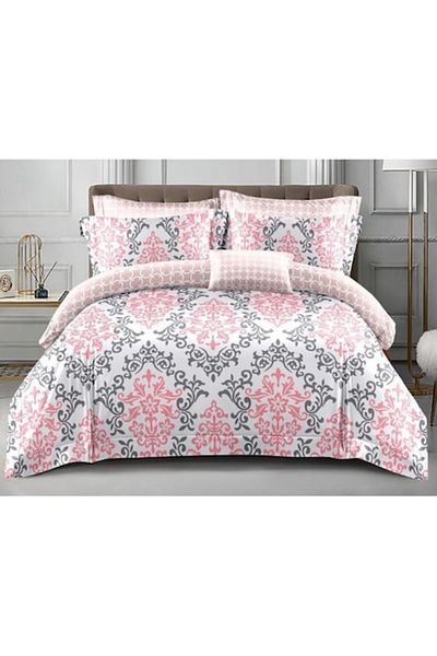 OEM Double Bed Linen Set, Two-Sided, Abstract Print, 4 Pieces, 2 Persons, 180x200cm, Satin Cotton, Gray-