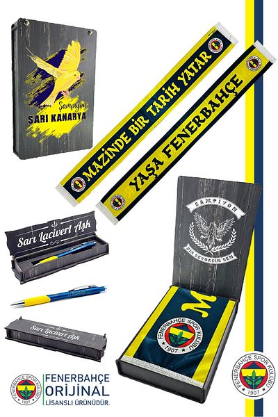 Fenerbahçe Original Licensed Mazinde One History Satin Shawl Scarf + Tip Pen Set Gift Set